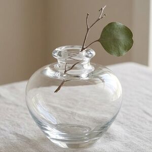 Unbranded Squat Round Bud Vase Heavy Clear Glass Weighted Base